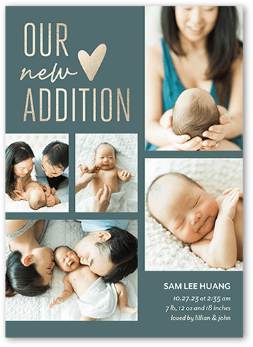 Our New Addition Birth Announcement, Blue, 5x7 Flat, Luxe Double-Thick Cardstock, Square