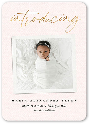 Introducing Memories Birth Announcement, Pink, 5x7 Flat, Matte, Signature Smooth Cardstock, Rounded