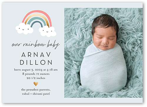 Rainbow Baby Birth Announcement, Grey, 5x7, Standard Smooth Cardstock, Square