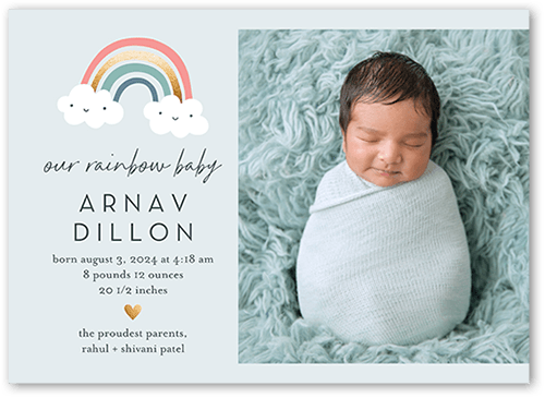 Rainbow Baby Birth Announcement, Grey, 5x7 Flat, Luxe Double-Thick Cardstock, Square, Air