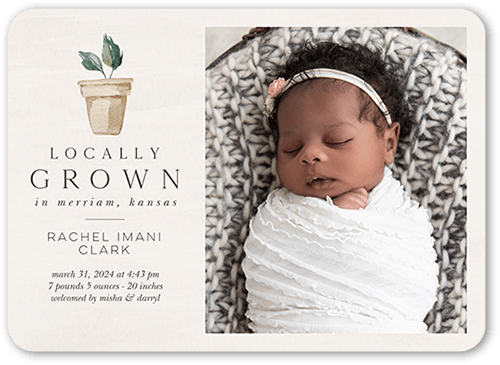 Locally Grown Birth Announcement, Grey, 5x7 Flat, Matte, Signature Smooth Cardstock, Rounded