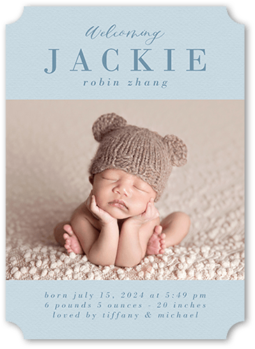 Pastel Welcome Birth Announcement, Blue, 5x7 Flat, Matte, Signature Smooth Cardstock, Ticket