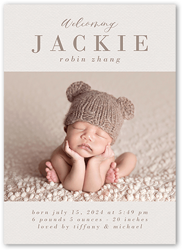 Pastel Welcome Birth Announcement, Grey, 5x7 Flat, Matte, Signature Smooth Cardstock, Square