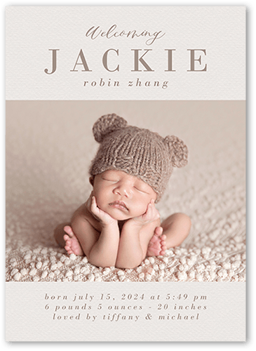 Pastel Welcome Birth Announcement, Grey, 5x7 Flat, Pearl Shimmer Cardstock, Square