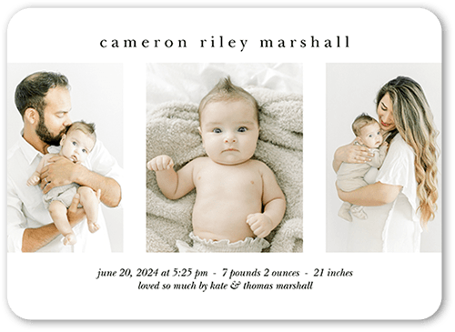 Essential Introduction Birth Announcement, White, 5x7 Flat, Standard Smooth Cardstock, Rounded
