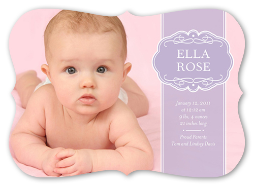 Lavender Ribbon Birth Announcement, Purple, Matte, Signature Smooth Cardstock, Bracket