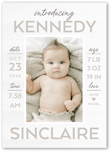 Stacked Stats Birth Announcement, White, 5x7 Flat, Matte, Signature Smooth Cardstock, Square