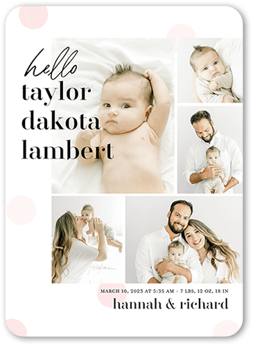 Gorgeous Moniker Birth Announcement, Pink, 5x7 Flat, Standard Smooth Cardstock, Rounded, Blush