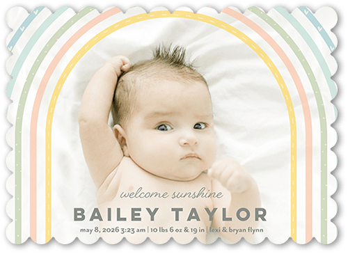 Over The Rainbow Birth Announcement, White, 5x7 Flat, Matte, Signature Smooth Cardstock, Scallop