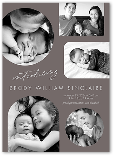Classic Scrapbook Birth Announcement, Grey, 5x7 Flat, 100% Recycled Cardstock , Square