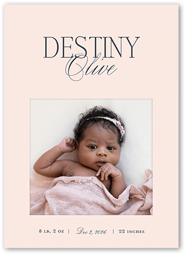 Simple Signature Birth Announcement, Pink, 5x7 Flat, Matte, Signature Smooth Cardstock, Square, Chenille