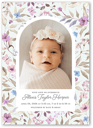 Buttercup Dreams Birth Announcement, Purple, 5x7 Flat, Luxe Double-Thick Cardstock, Square