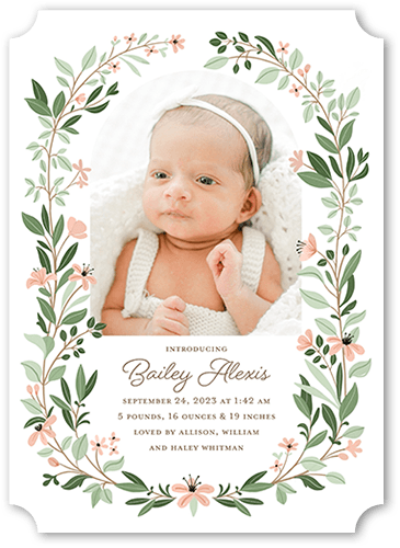 Grown Frame Birth Announcement, none, White, 5x7, Pearl Shimmer Cardstock, Ticket