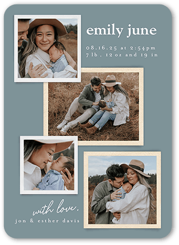 Scrapbook Photos Birth Announcement, Blue, 5x7 Flat, Write Your Own Greeting, Matte, Signature Smooth Cardstock, Rounded