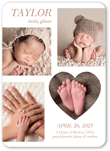 Heart Balance Birth Announcement, White, 5x7 Flat, Write Your Own Greeting, Standard Smooth Cardstock, Rounded