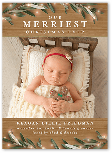 Our New Gift Birth Announcement, Beige, 5x7 Flat, Pearl Shimmer Cardstock, Square