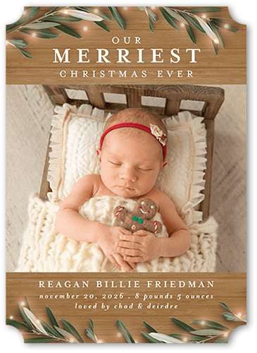 Our New Gift Birth Announcement, Beige, 5x7 Flat, Pearl Shimmer Cardstock, Ticket