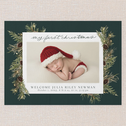 My First Birth Announcement, none, Green, 5x7 Flat, Pearl Shimmer Cardstock, Square, Spruce Green