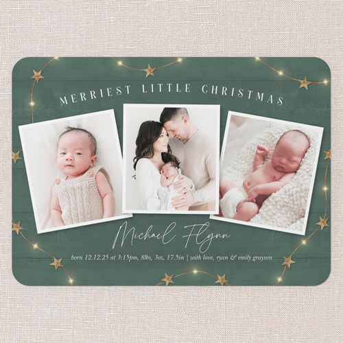 Cozy Arrival Birth Announcement, Green, 5x7 Flat, 100% Recycled Cardstock , Rounded, Spruce