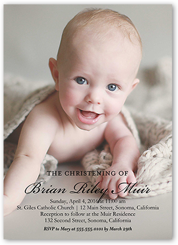 Blissful Moment Baptism Invitation, Black, Pearl Shimmer Cardstock, Square