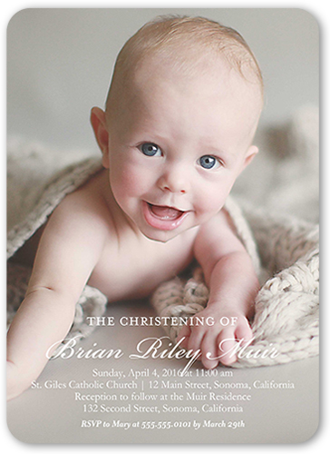 Blissful Moment Baptism Invitation, White, Pearl Shimmer Cardstock, Rounded