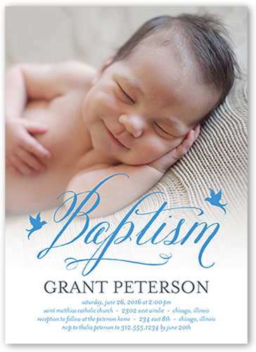 Delicate Celebration Boy Baptism Invitation, Blue, Pearl Shimmer Cardstock, Square