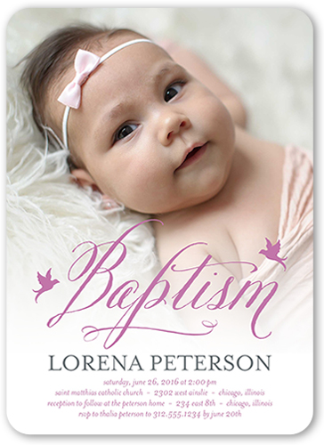 Delicate Celebration Girl Baptism Invitation, Purple, Standard Smooth Cardstock, Rounded