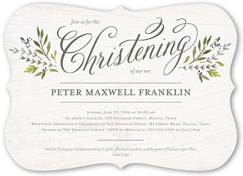 Blessed Branches Boy Baptism Invitation, Grey, Matte, Signature Smooth Cardstock, Bracket