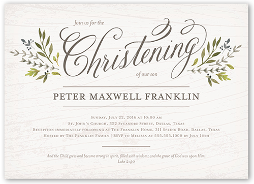 Blessed Branches Boy Baptism Invitation, Grey, Standard Smooth Cardstock, Square