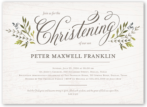 Blessed Branches Boy Baptism Invitation, Grey, Luxe Double-Thick Cardstock, Square