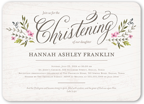Blessed Branches Girl Baptism Invitation, Grey, Matte, Signature Smooth Cardstock, Rounded