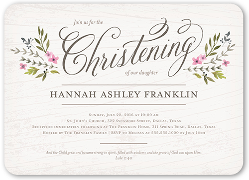 Blessed Branches Girl Baptism Invitation, Grey, Standard Smooth Cardstock, Rounded, Cool Gray