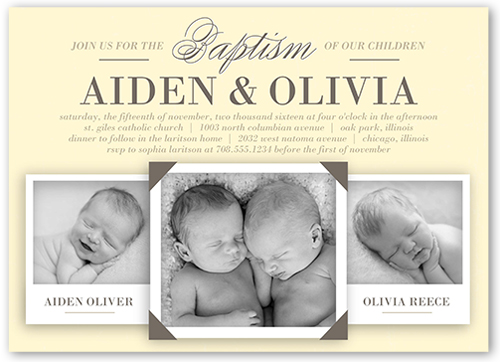Precious Twins Baptism Invitation, Beige, 100% Recycled Cardstock , Square