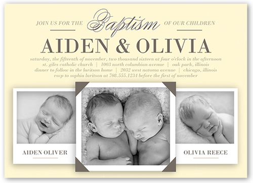 Precious Twins Baptism Invitation, Beige, 100% Recycled Cardstock ?, Square