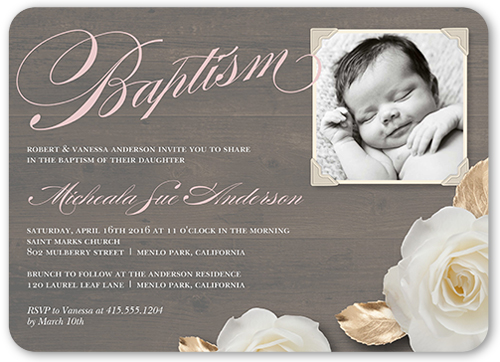 Woodgrain Girl Baptism Invitation, Brown, Pearl Shimmer Cardstock, Rounded
