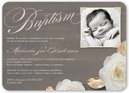 Woodgrain Girl Baptism Invitation, Brown, 100% Recycled Cardstock , Rounded, Taupe