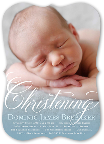 Charming Script Boy Baptism Invitation, Blue, Pearl Shimmer Cardstock, Bracket