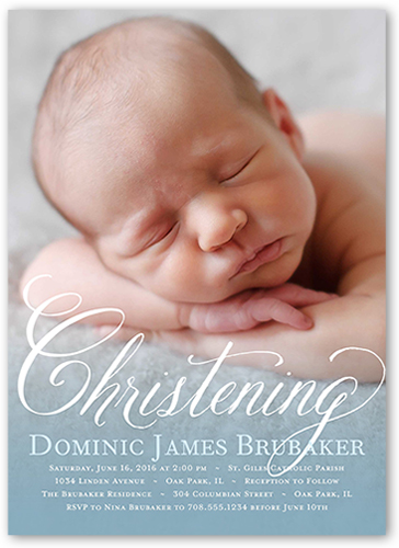 Charming Script Boy Baptism Invitation, Blue, Pearl Shimmer Cardstock, Square