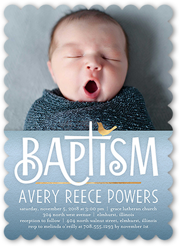 Gradient Christening Boy Baptism Invitation, Blue, Pearl Shimmer Cardstock, Scallop