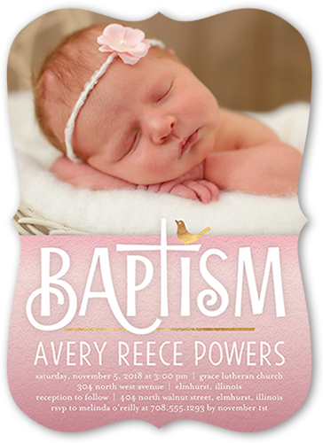 Gradient Christening Girl Baptism Invitation, Pink, Pearl Shimmer Cardstock, Bracket