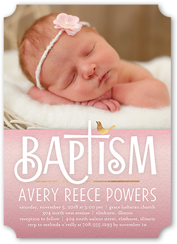 Gradient Christening Girl Baptism Invitation, Pink, 100% Recycled Cardstock , Ticket
