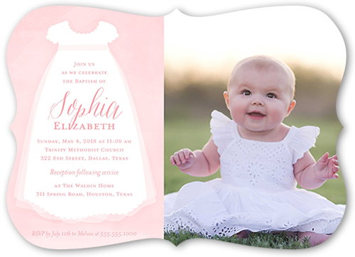 Little Christening Baptism Invitation, Pink, Pearl Shimmer Cardstock, Bracket