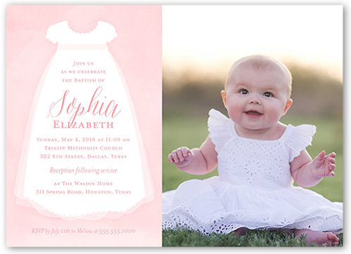 Little Christening Baptism Invitation, Pink, Pearl Shimmer Cardstock, Square