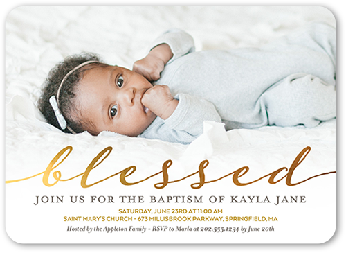 Delightful Christening Baptism Invitation, White, 100% Recycled Cardstock , Rounded, White