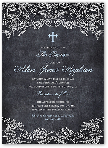 Divine Chalk Boy Baptism Invitation, Blue, Matte, Signature Smooth Cardstock, Square