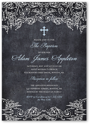 Divine Chalk Boy Baptism Invitation, Blue, Pearl Shimmer Cardstock, Square