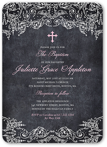 Divine Chalk Girl Baptism Invitation, Pink, Standard Smooth Cardstock, Rounded