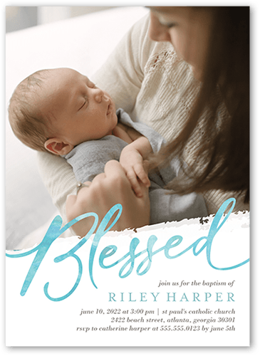 Graceful Blessed Boy Baptism Invitation, White, 5x7 Flat, Luxe Double-Thick Cardstock, Square, White