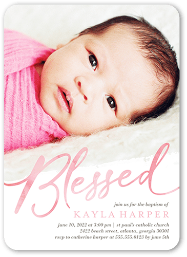 Graceful Blessed Girl Baptism Invitation, White, 5x7 Flat, 100% Recycled Cardstock , Rounded