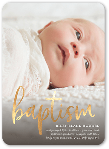 Crossed T Baptism Invitation, White, 5x7 Flat, Matte, Signature Smooth Cardstock, Rounded